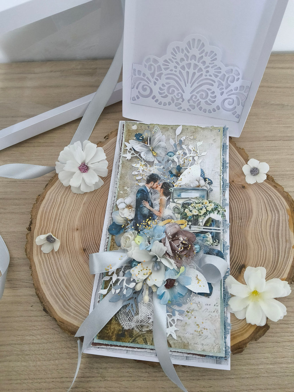 Coffret carte mariage élégance bleue