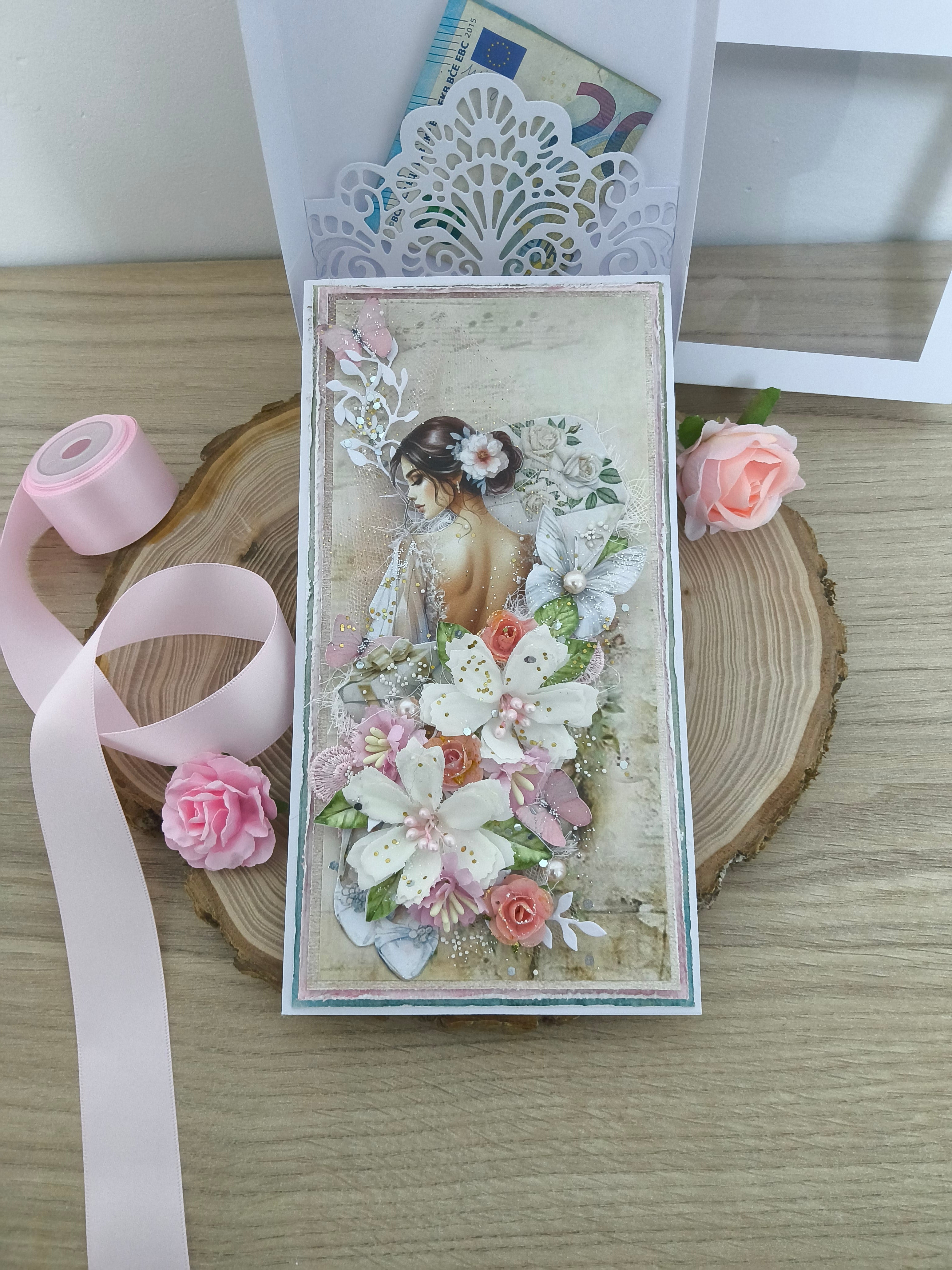 Coffret carte mariage rose poudré