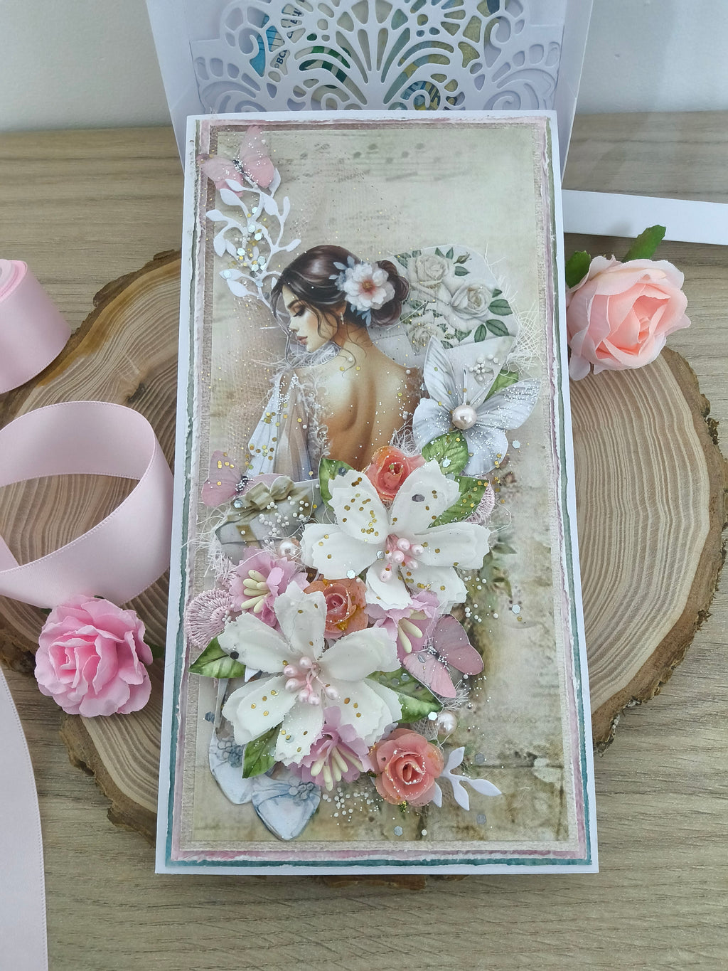 Coffret carte mariage rose poudré