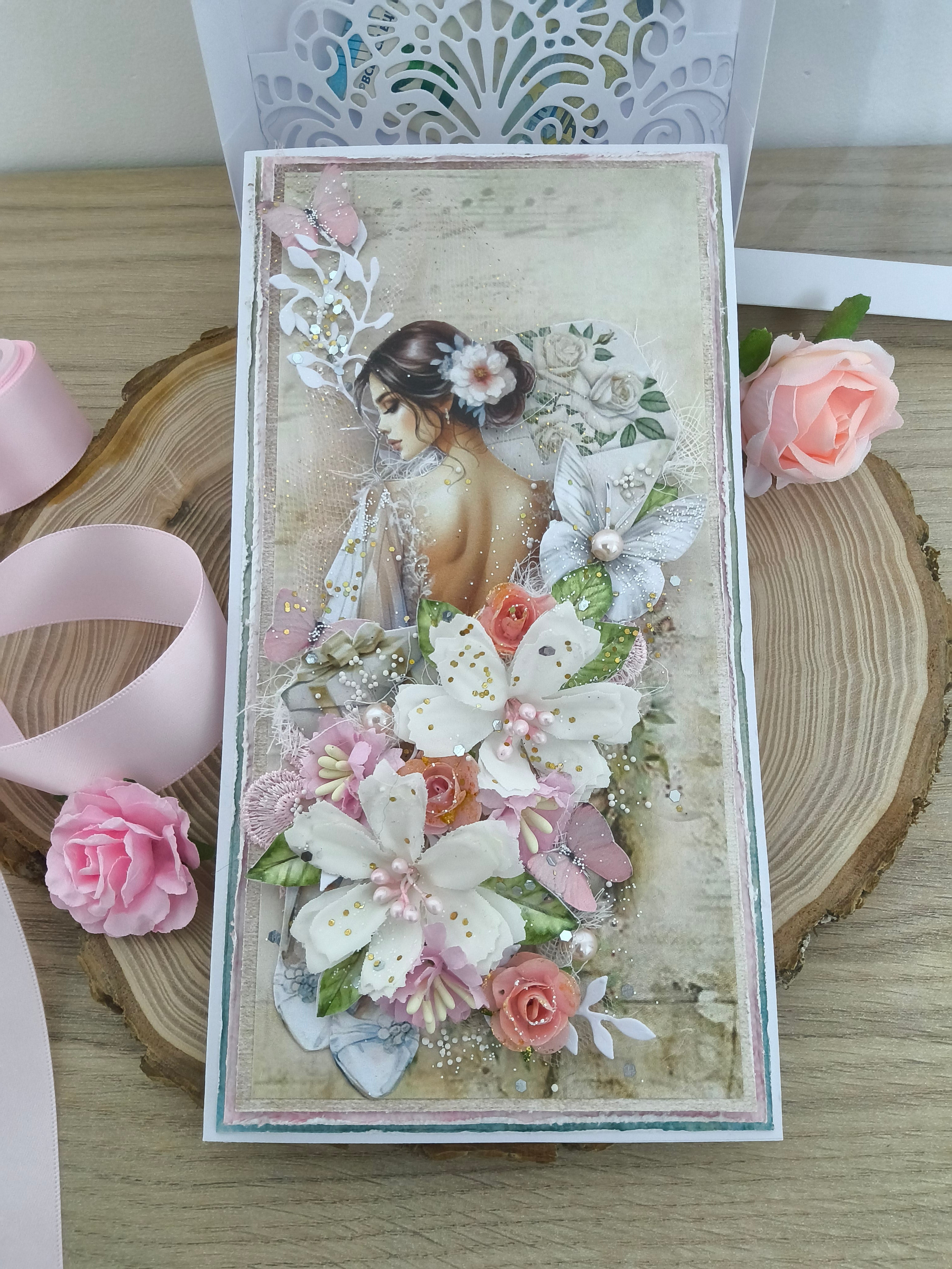 Coffret carte mariage rose poudré
