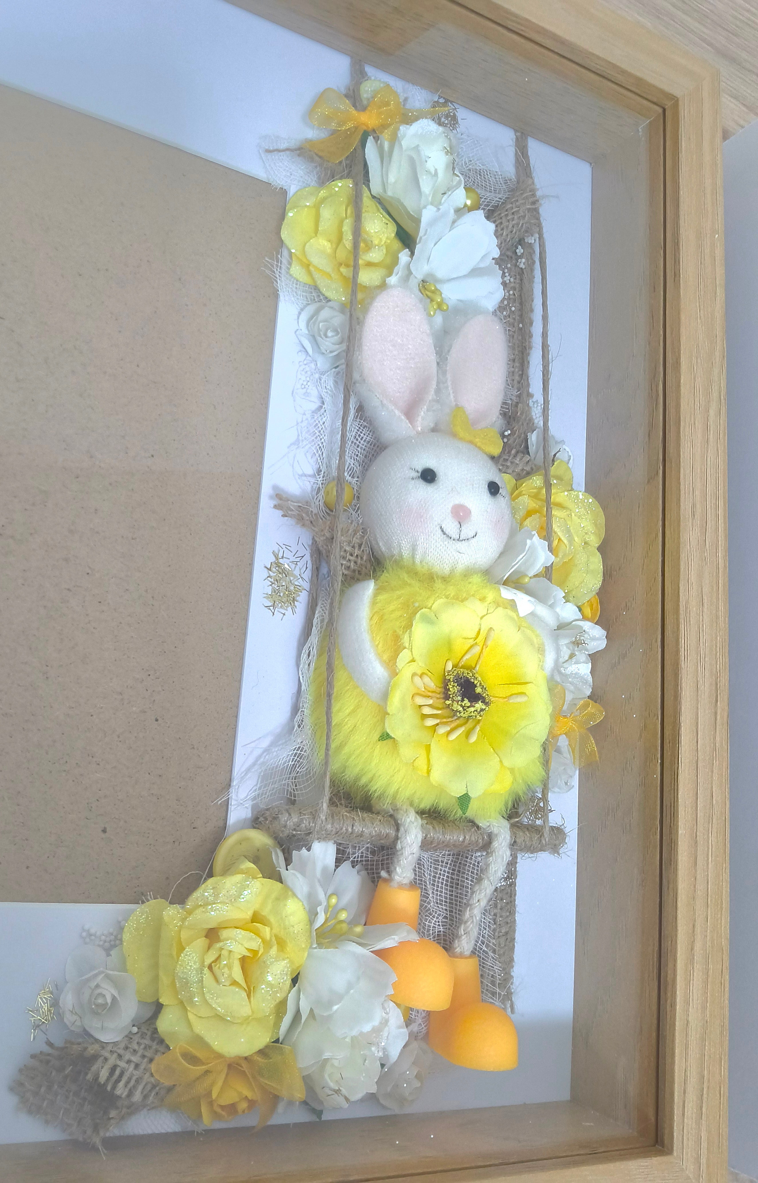 Cadre Naissance Lapin Fleuri — Tons Jaune & Blanc
