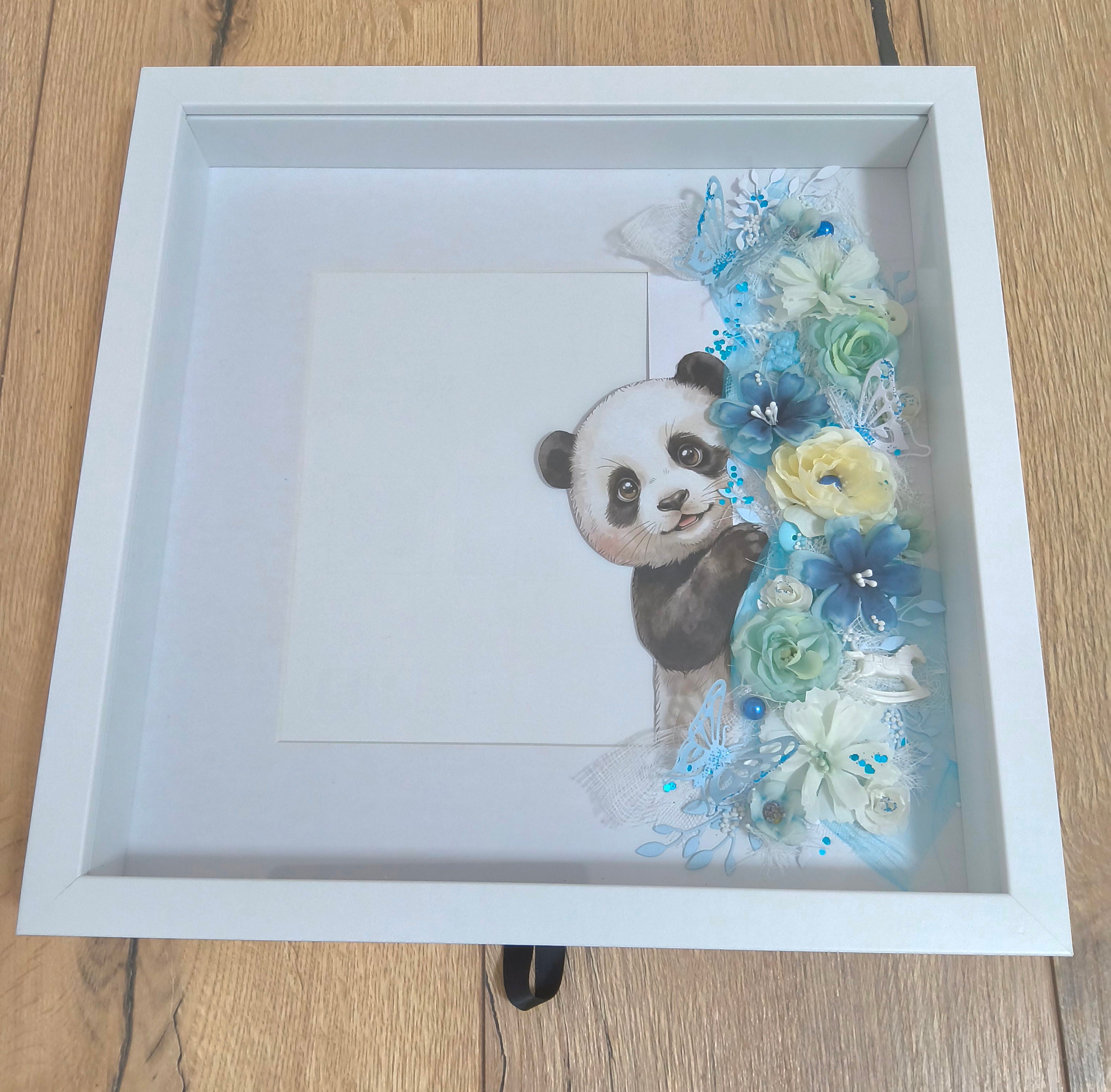 Cadre naissance Panda Fleuri — Tons Bleus