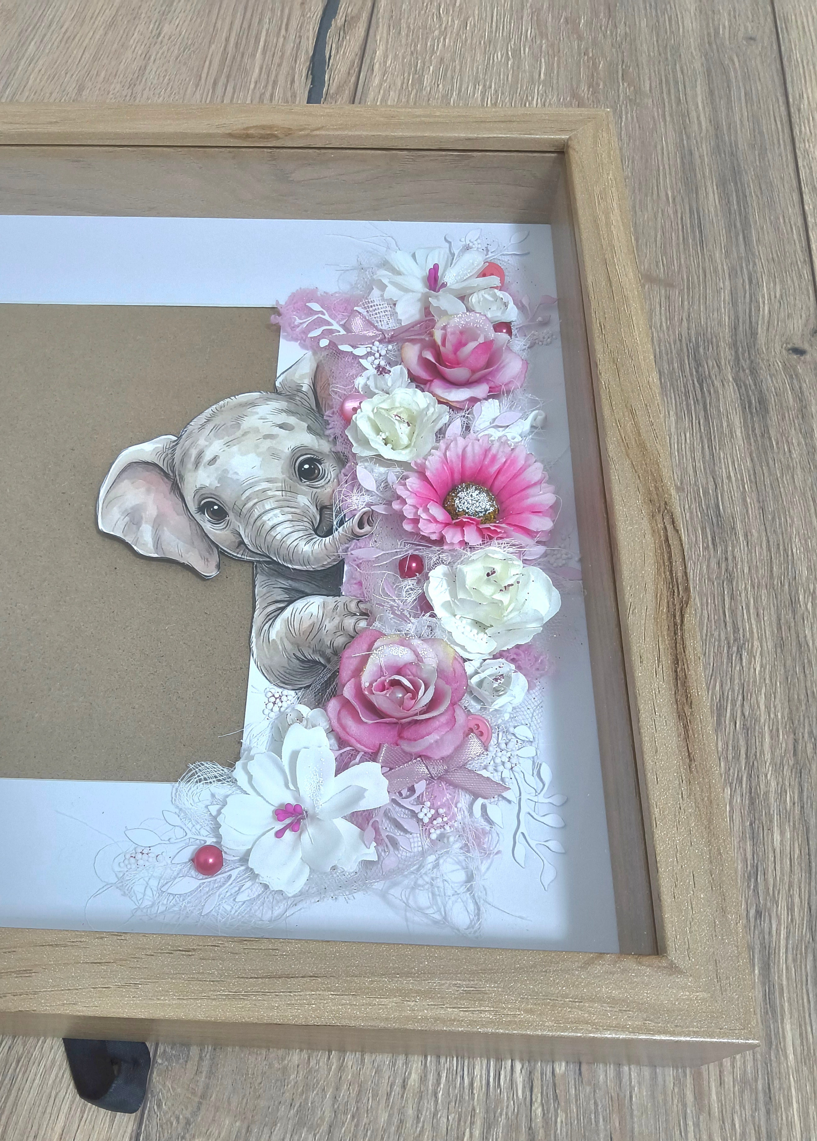 Cadre Naissance Éléphant Rose – Cadeau Bébé Personnalisable
