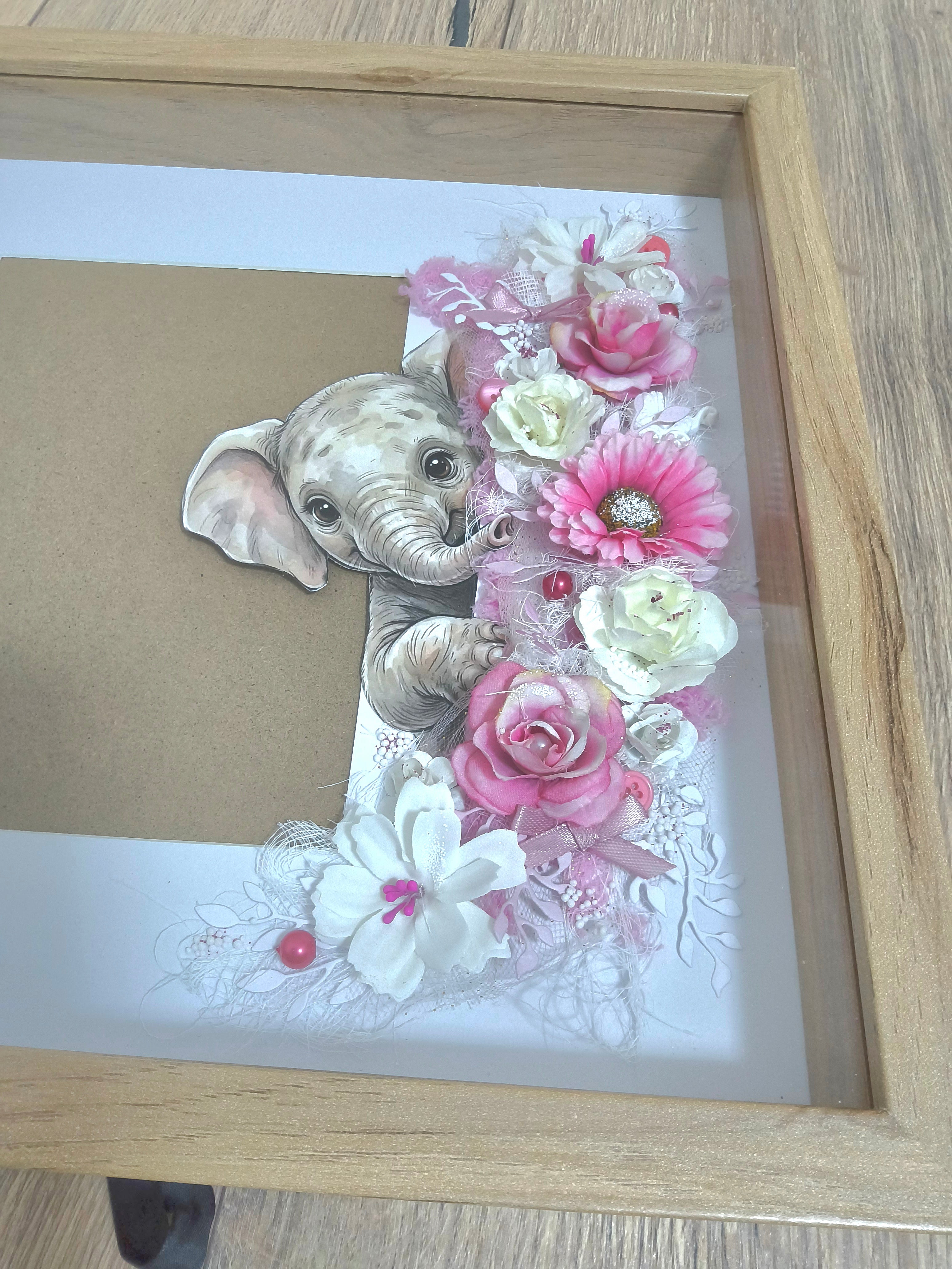 Cadre Naissance Éléphant Rose – Cadeau Bébé Personnalisable