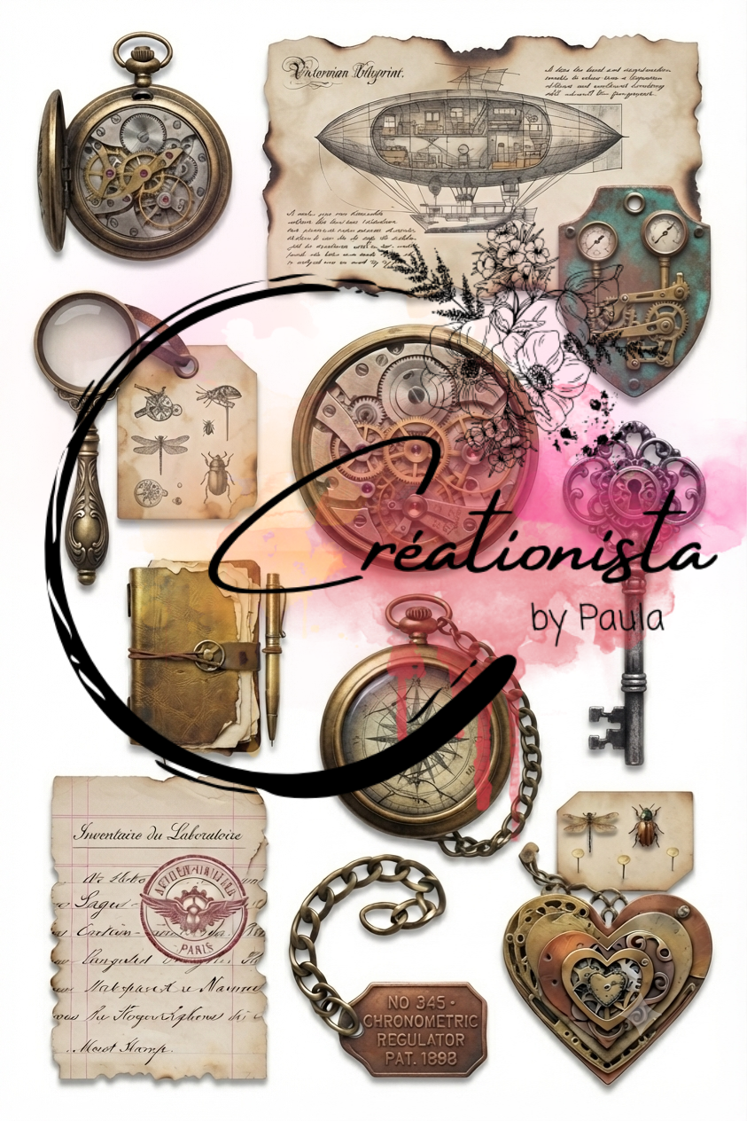 Pack de 25 Images Steampunk Numériques pour Art Journal