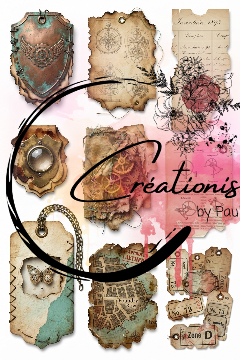 Pack de 25 Images Steampunk Numériques pour Art Journal
