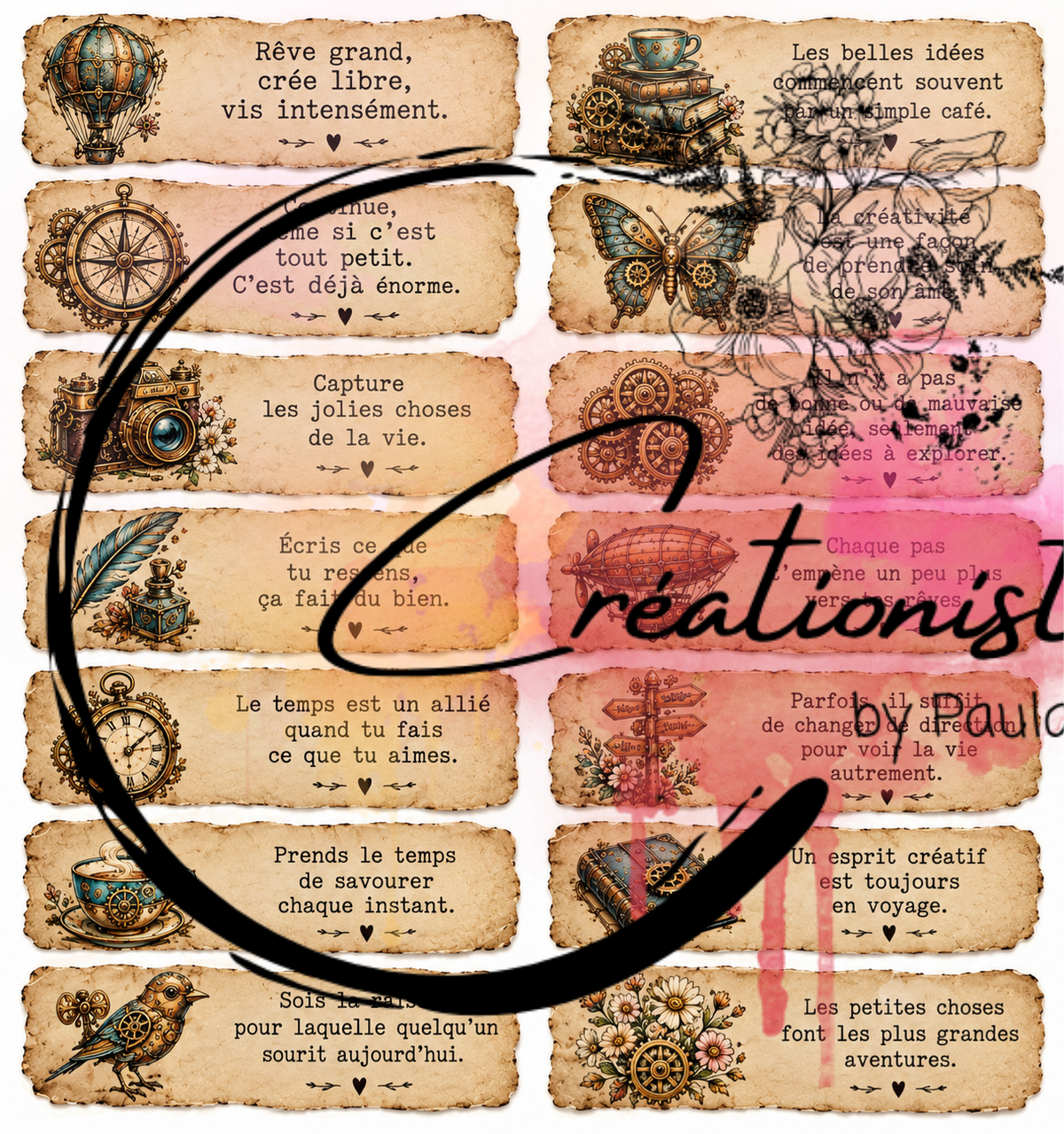Pack de 25 Images Steampunk Numériques pour Art Journal